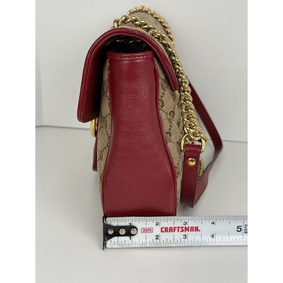 Gucci GG Marmont Monogram Matelassé Diagonal Shoulder Bag Beige and Red - Picture 15 of 16